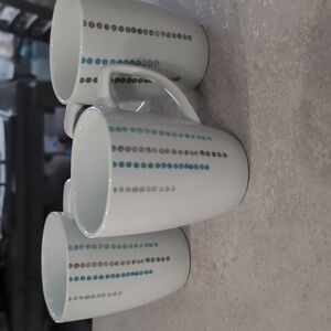 3 CORELLE Square RAIN DROPS 12-oz Porcelain MUGS *Turquoise, Black Gray